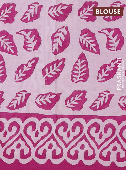 Jaipur cotton saree magenta pink with allover prints and printed border