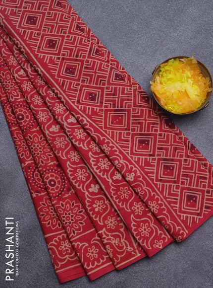 Jaipur cotton saree red with allover ajrakh prints and printed border