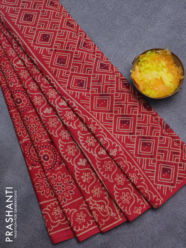 Jaipur cotton saree red with allover ajrakh prints and printed border