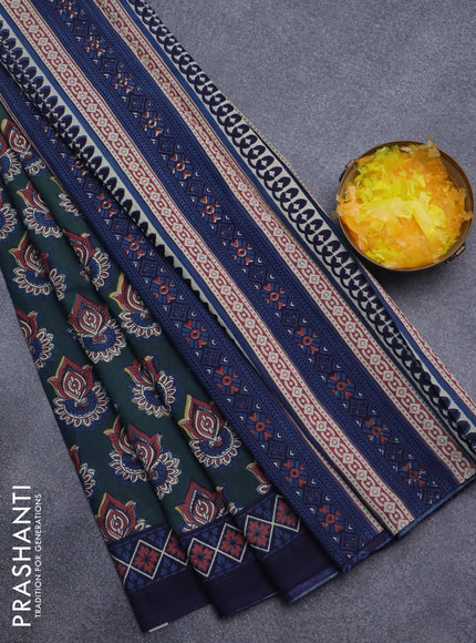 Jaipur cotton saree dark green and dark blue with butta prints and printed border