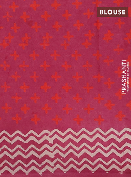 Jaipur cotton saree beige and mauve pink with paisley butta prints and printed border