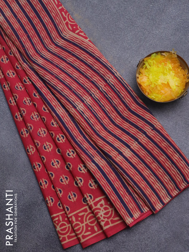 Jaipur cotton saree tomato red with butta prints and printed border