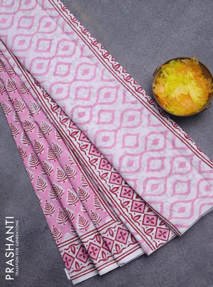 Jaipur cotton saree light pink and off white with butta prints and printed border