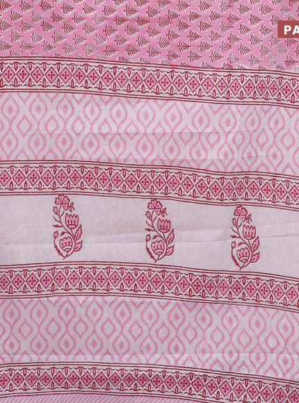 Jaipur cotton saree light pink and off white with butta prints and printed border