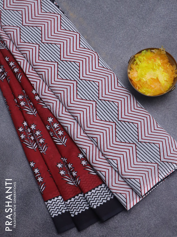 Jaipur cotton saree red and black with butta prints and printed border