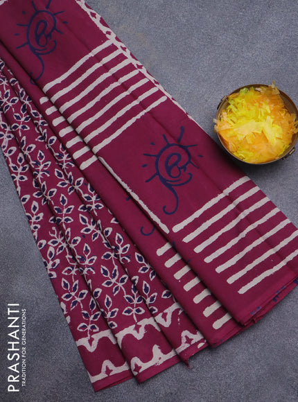 Jaipur cotton saree maroon with allover batik prints and printed border