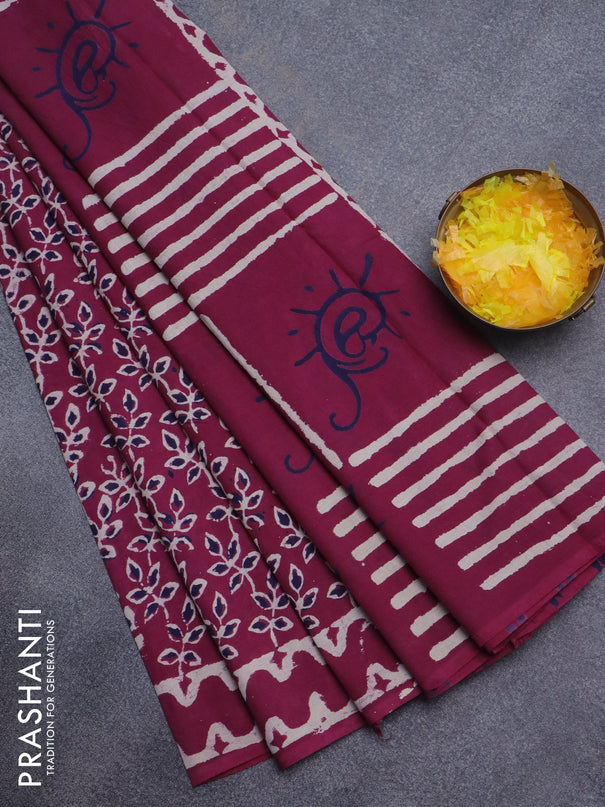 Jaipur cotton saree maroon with allover batik prints and printed border