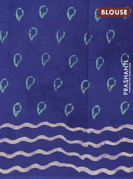 Jaipur cotton saree blue with allover paisley prints and printed border