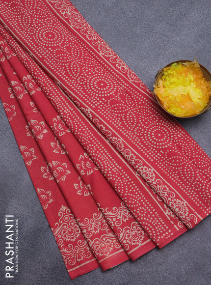 Jaipur cotton saree red with floral butta prints and printed border