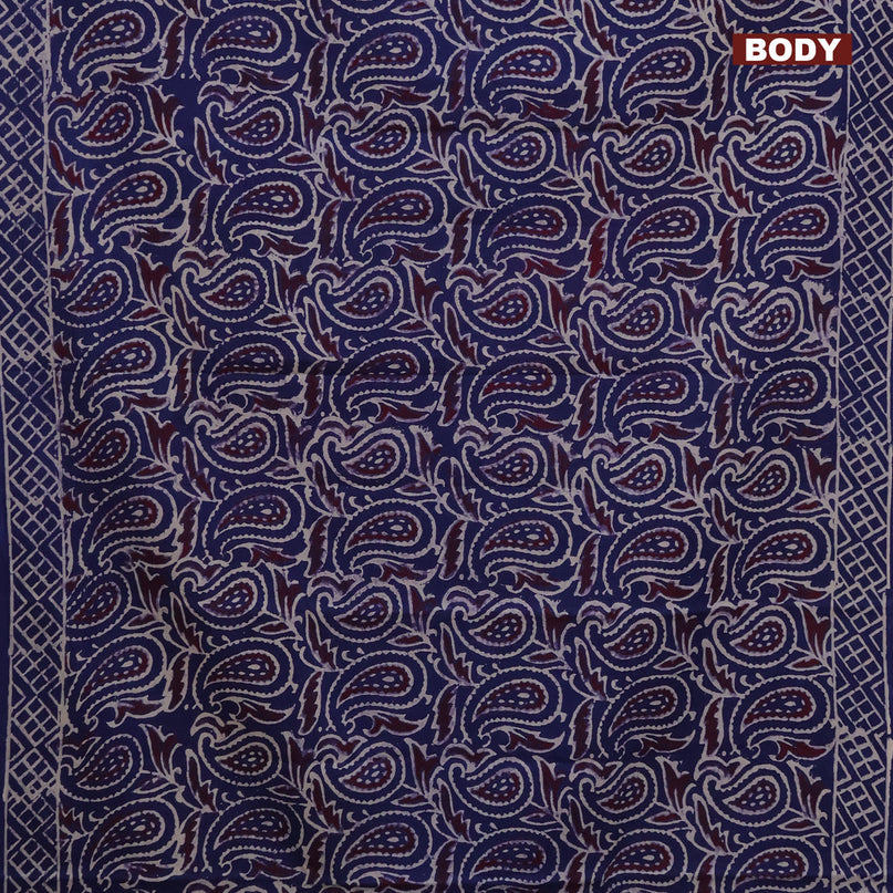 Jaipur cotton saree blue with paisley prints and printed border