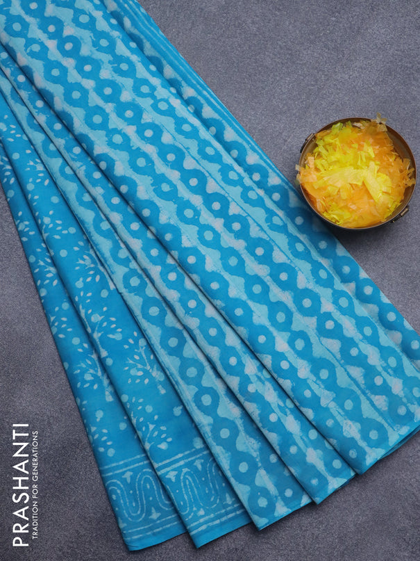 Jaipur cotton saree blue with allover prints and printed border