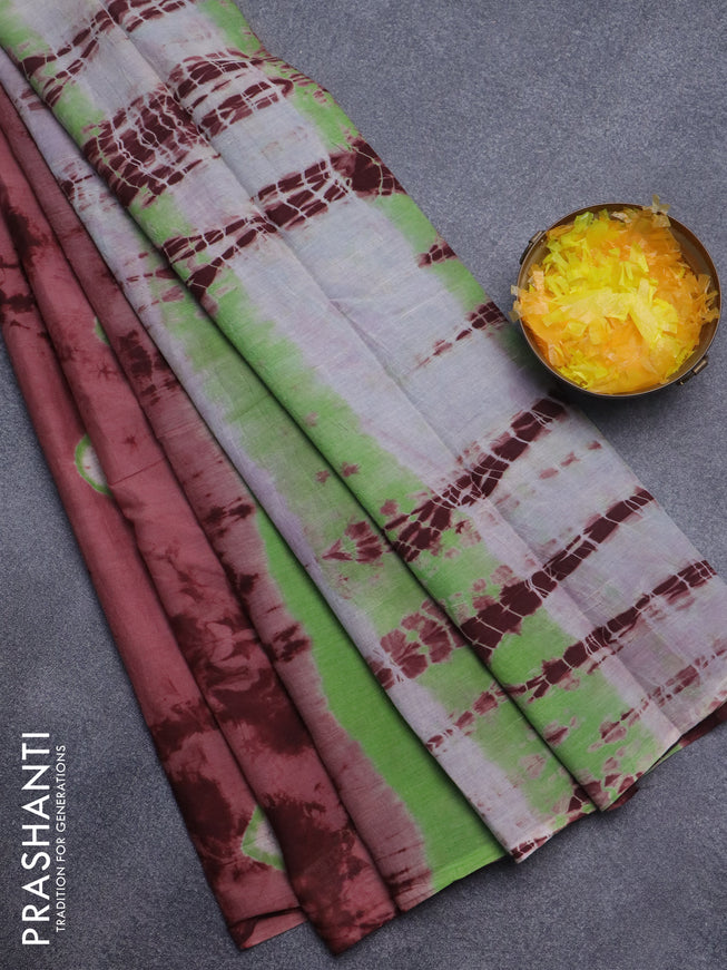 Jaipur cotton saree pastel maroon shade with batik butta prints in borderless style