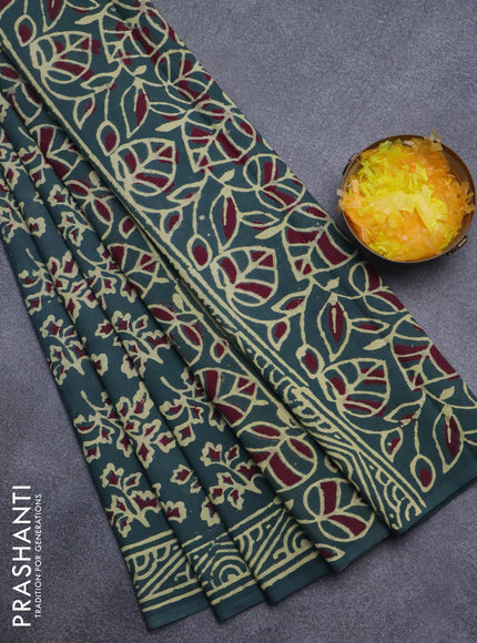 Jaipur cotton saree green with allover butta prints and printed border