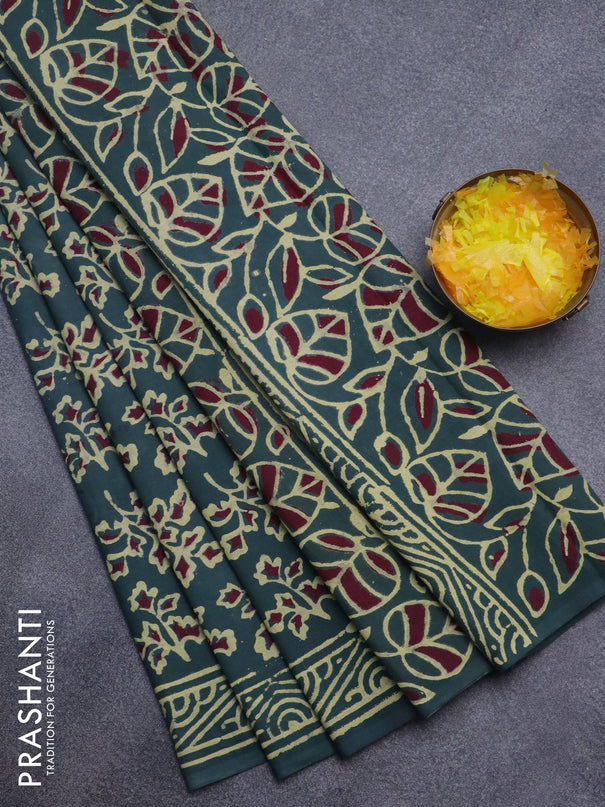 Jaipur cotton saree green with allover butta prints and printed border