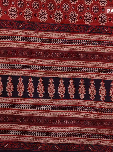 Jaipur cotton saree maroon and blue with ajrakh prints and printed border