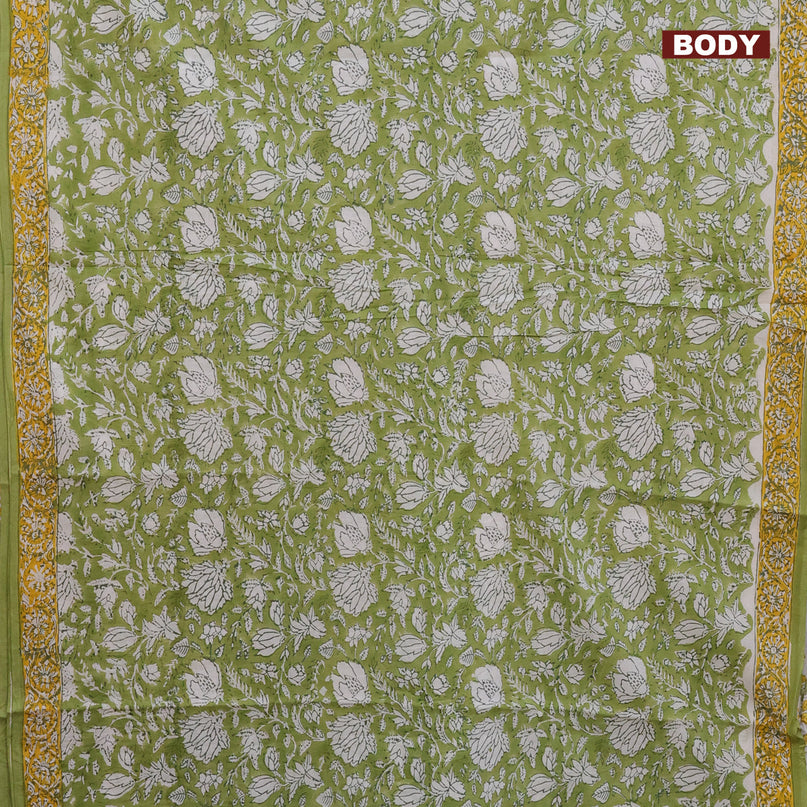 Jaipur cotton saree light green with allover prints and printed border