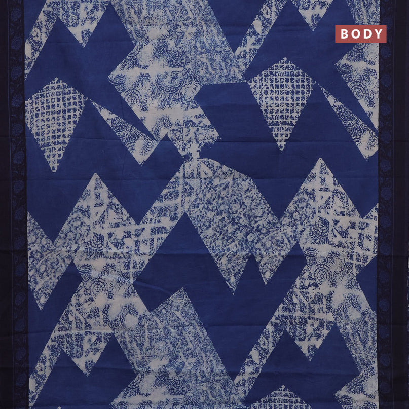 Jaipur cotton saree blue and navy blue with allover prints and printed border