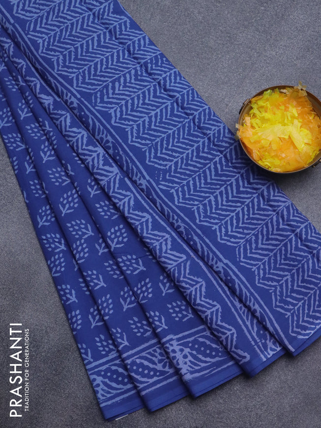 Jaipur cotton saree blue with allover butta prints and printed border