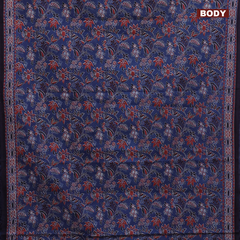 Jaipur cotton saree blue with allover kalamkari prints and printed border