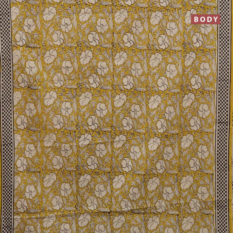 Jaipur cotton saree yellow with allover kalamkari prints and printed border