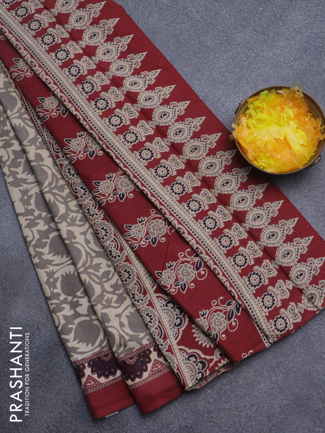 Jaipur cotton saree beige and maroon with allover prints and printed border