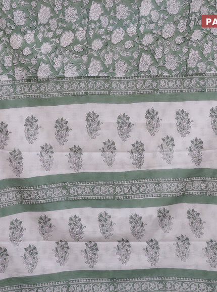 Jaipur cotton saree pastel green with allover kalamkari prints and printed border