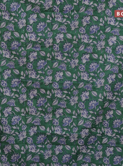 Jaipur cotton saree green and off white with allover kalamkari prints and printed border