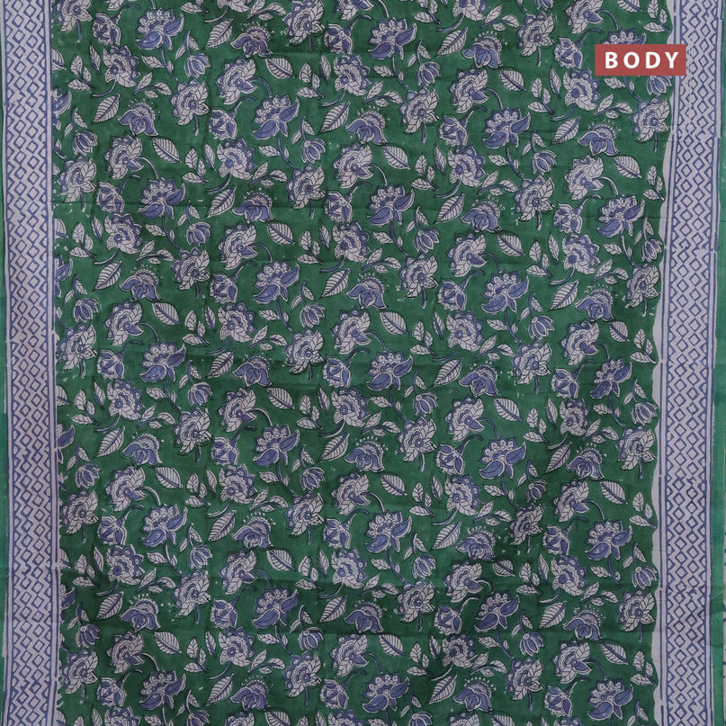 Jaipur cotton saree green and off white with allover kalamkari prints and printed border