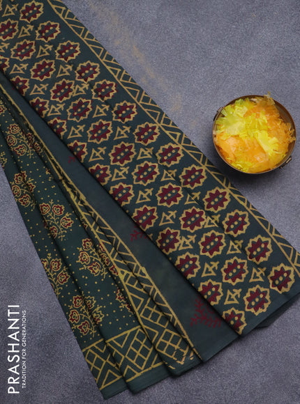 Jaipur cotton saree green with butta prints and printed border