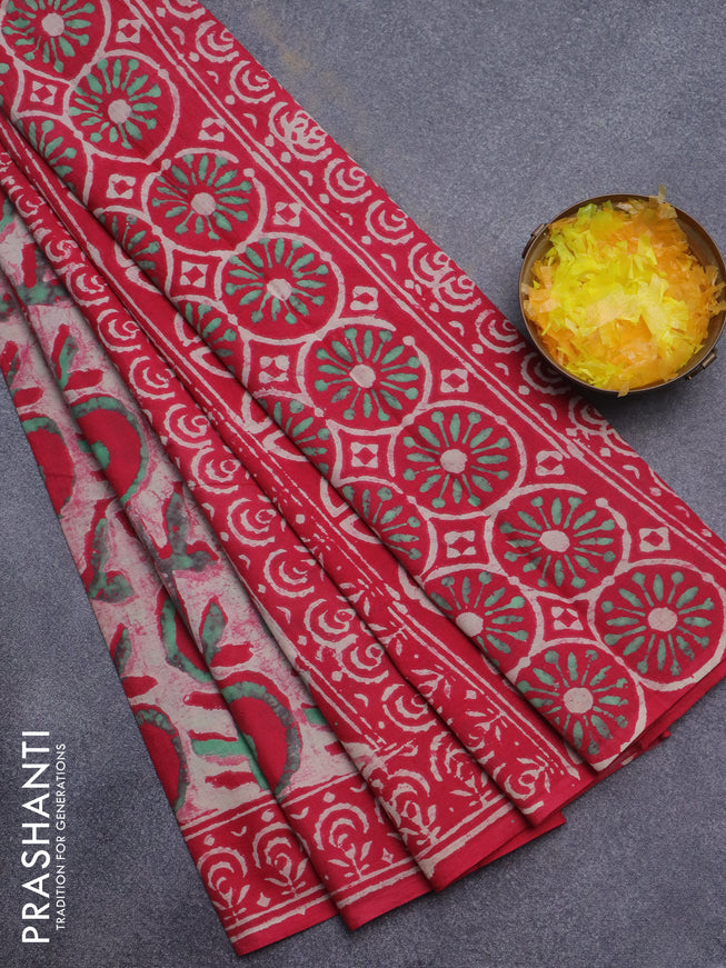 Jaipur cotton saree red with allover batik prints and printed border