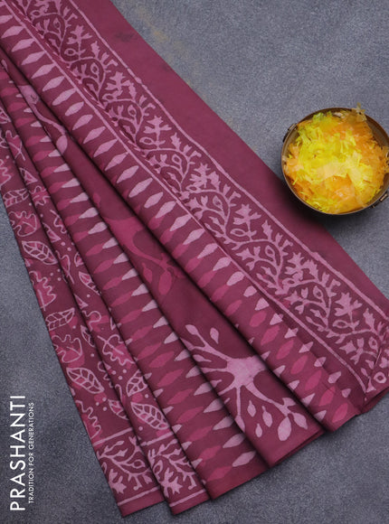 Jaipur cotton saree maroon shade with allover batik prints and printed border