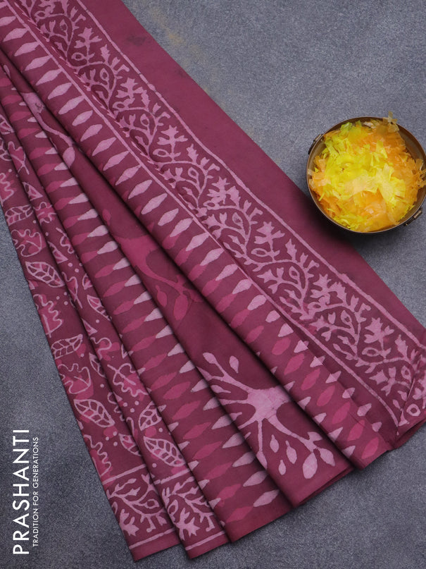 Jaipur cotton saree maroon shade with allover batik prints and printed border