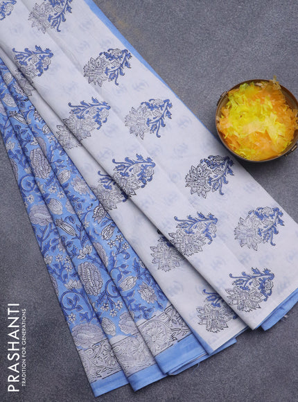 Jaipur cotton saree blue shade with allover kalamkari prints and printed border