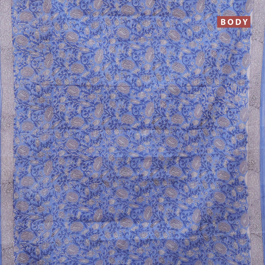 Jaipur cotton saree blue shade with allover kalamkari prints and printed border