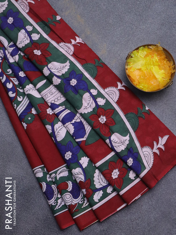 Jaipur cotton saree red with kalamkari prints and printed border