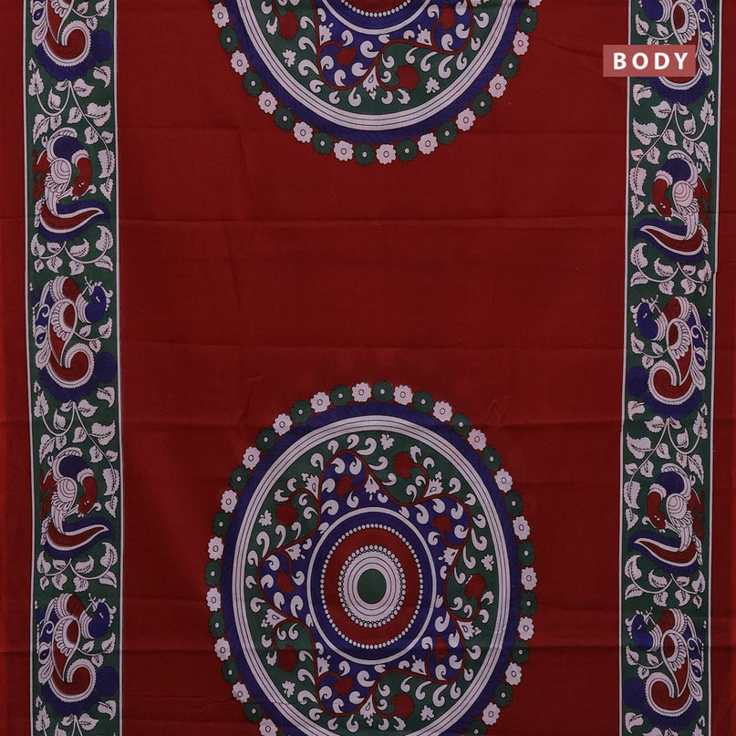 Jaipur cotton saree red with kalamkari prints and printed border