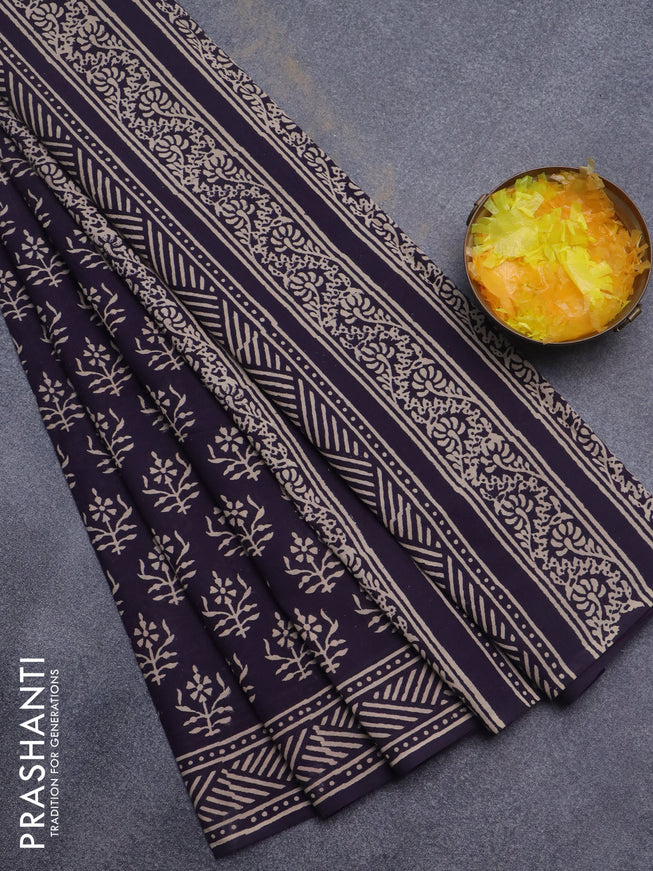 Jaipur cotton saree deep jamun shade with butta prints and printed border