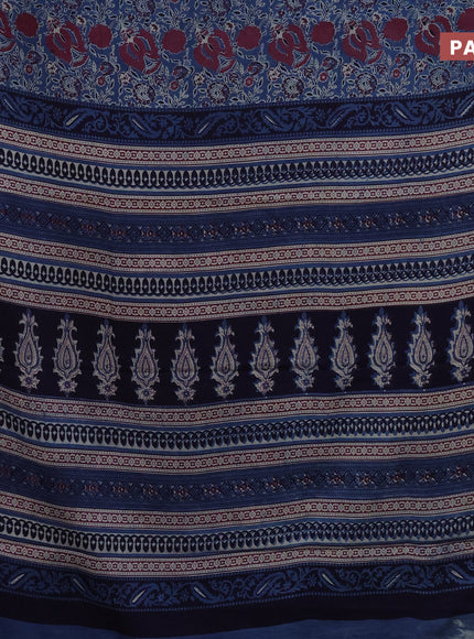 Jaipur cotton saree blue and navy blue with allover prints and printed border