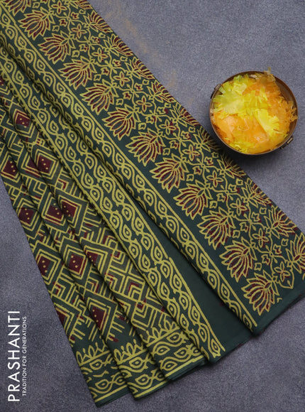 Jaipur cotton saree green with allover geometric prints and printed border