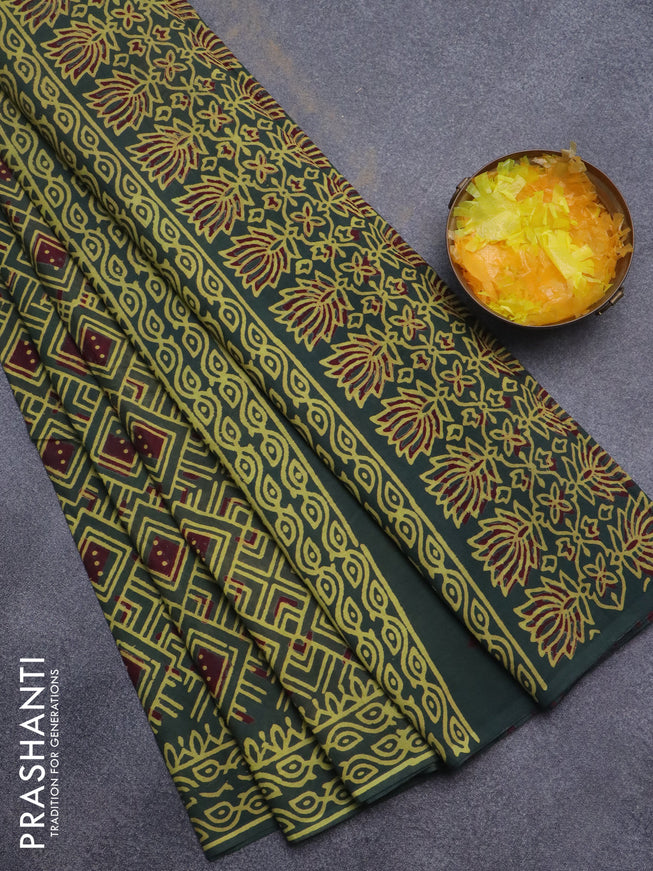 Jaipur cotton saree green with allover geometric prints and printed border