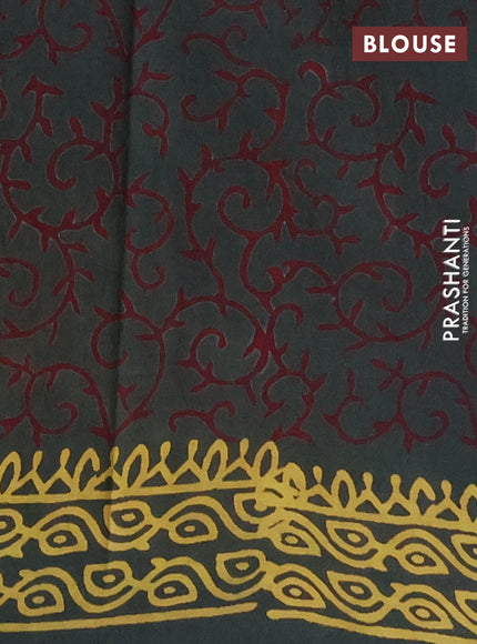 Jaipur cotton saree green with allover geometric prints and printed border