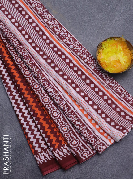 Jaipur cotton saree maroon with allover zig zag prints and printed border