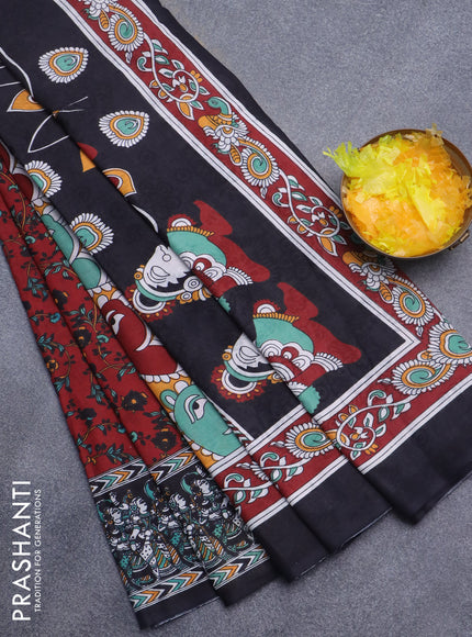 Jaipur cotton saree maroon and black with allover prints and printed border