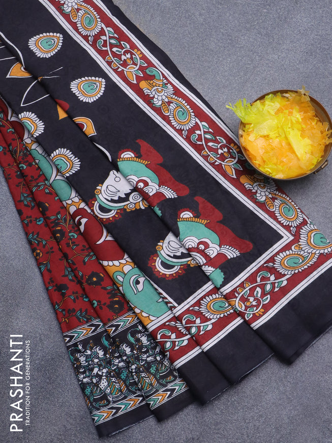 Jaipur cotton saree maroon and black with allover prints and printed border