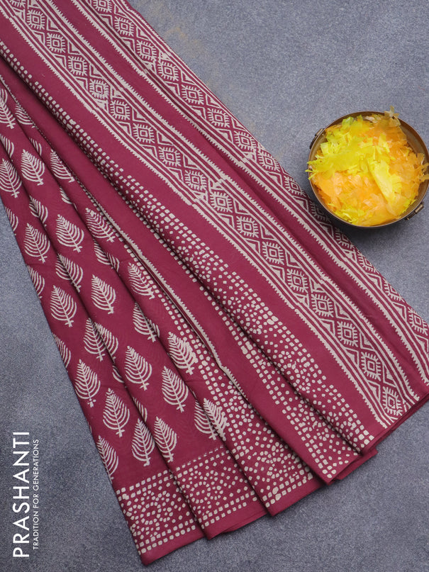 Jaipur cotton saree maroon with allover butta prints and printed border