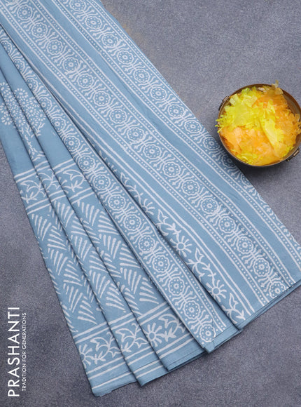 Jaipur cotton saree pastel blue with butta prints and printed border