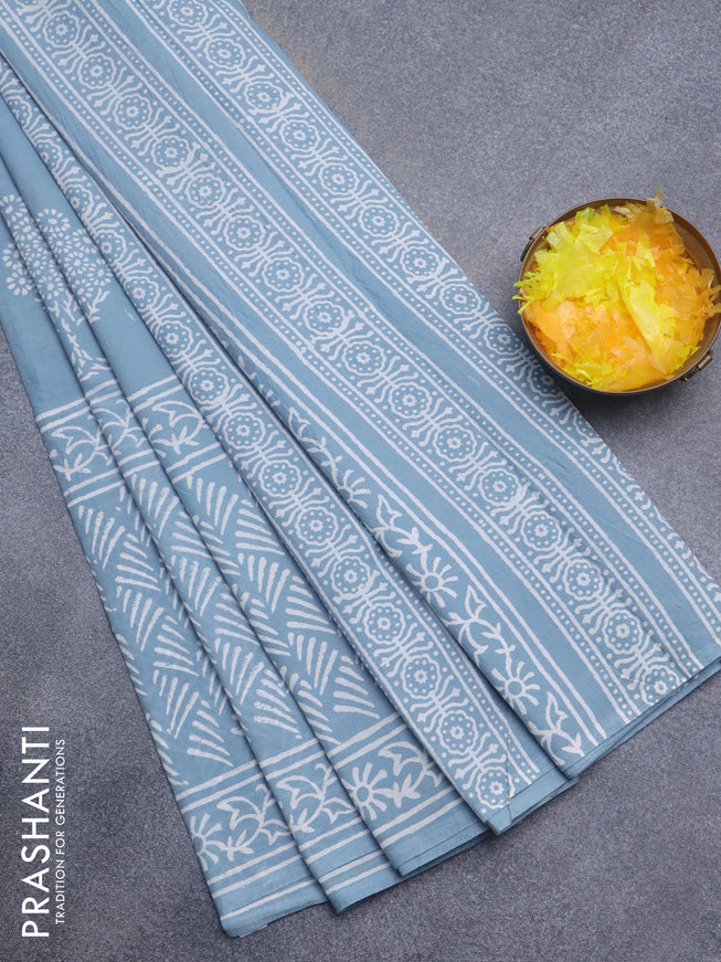 Jaipur cotton saree pastel blue with butta prints and printed border