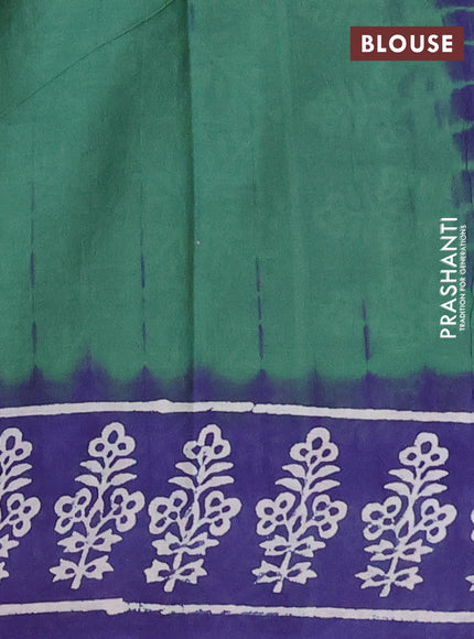 Jaipur cotton saree green and blue with butta prints and printed border