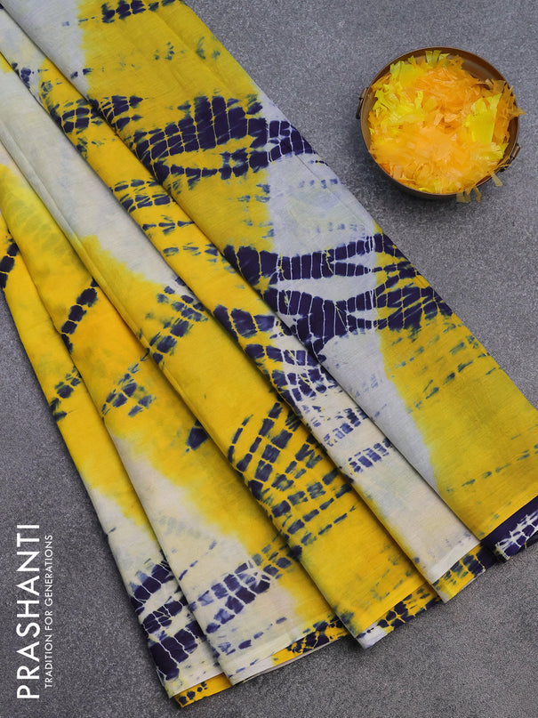 Jaipur cotton saree yellow and navy blue with tie & dye prints in borderless style