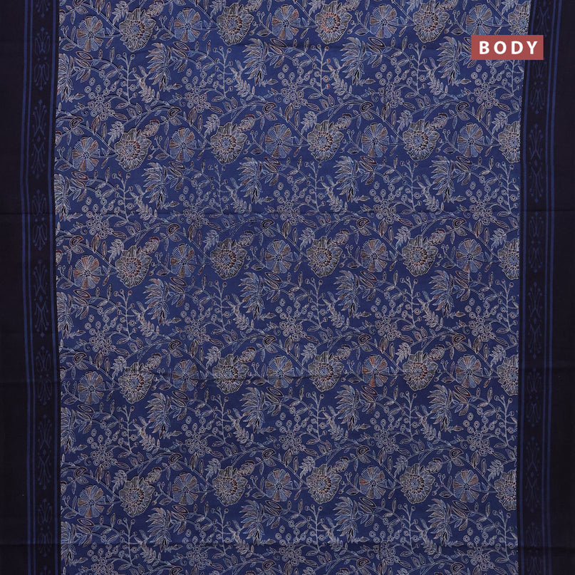 Jaipur cotton saree blue and dark blue with allover kalamkari prints and printed border